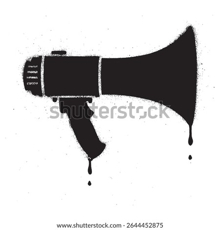 Graffiti Megaphone Stencil with Black Spray Paint and Drips Urban Street Art Icon.