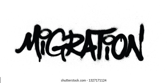 graffiti migration word sprayed in black over white