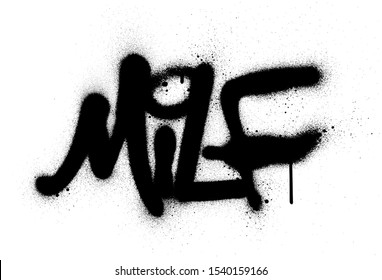 graffiti milf abbreviation sprayed in black over white