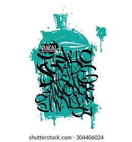 Graffiti modern art print, fine letters on the background aerosol can
