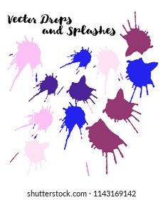 Graffiti Modern Vector Watercolor Brushstrokes. Splashes, Doodles, Stains, Buttons, Scribble Hand Painted Vector Set. Bright Drawn Uneven Funky Paintbrush Logo Elements. Rough Highlight Swatches