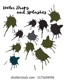 Graffiti Modern Vector Watercolor Brushstrokes. Stains, Splashes, Doodles, Buttons, Scribble Hand Painted Vector Set. Bright Drawn Uneven Funky Paintbrush Logo Elements. Rough Painted Spot Swatches