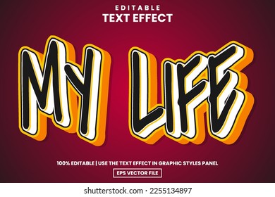 Graffiti modern yellow my life text style, editable text effect template vector illustration