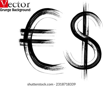 graffiti money icon, US Dolar symbol created in grunge style, Euro symbol created in grunge style