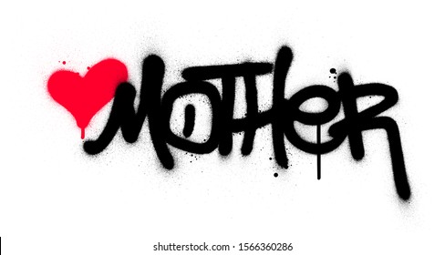 graffiti mother word sprayed in black over white