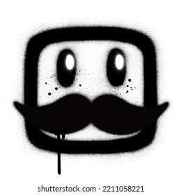 caracter de bigote de graffiti rociado en blanco y negro