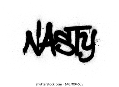 graffiti nasty word sprayed in black over white