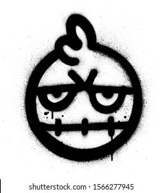 graffiti naughty monster icon sprayed in black over white