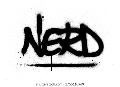 texto de graffiti nerd rociado en blanco y negro