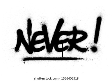 graffiti never word sprayed in black over white