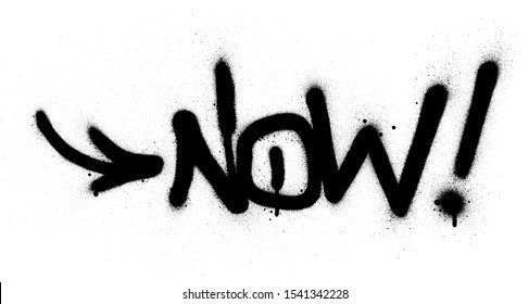 graffiti now word sprayed in black over white