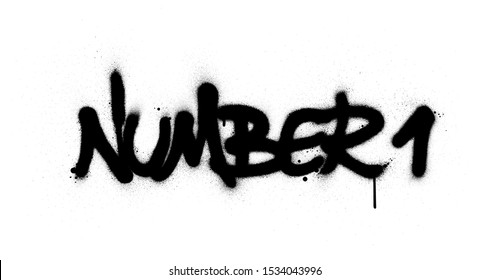 graffiti number 1 text sprayed in black over white