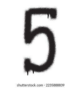 Graffiti number 5 with black spray paint. Vector illustration.