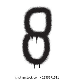 Graffiti number eight 8 with black spray paint. Vector illustration.