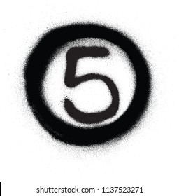 Graffiti Number Five 5 In Circle Sprayed In Black Over White