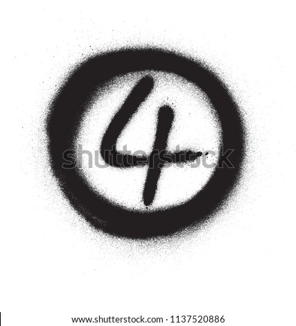 graffiti number four 4 in circle sprayed in black over white