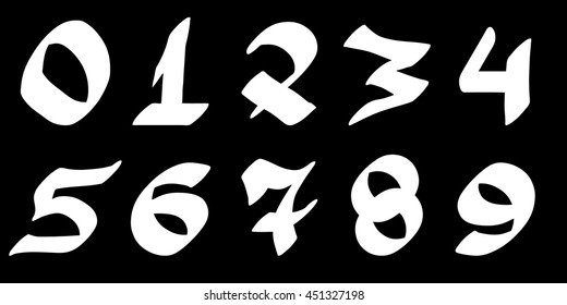 Graffiti numbers set on a black background. Vector art.