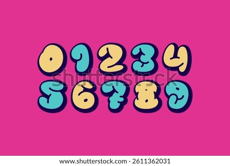 Graffiti numbers, for your logo design, inflatable numerals 0, 1, 2, 3, 4, 5, 6, 7, 8, 9, vector illustration 10.