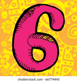 graffiti numeral, hand drawn number six