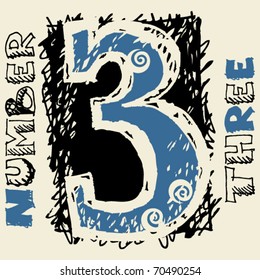graffiti numerals, doodle number three
