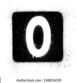 graffiti O font sprayed in white over black square