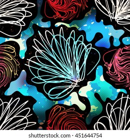 Graffiti on a black background abstract color seamless pattern grunge texture