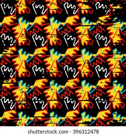 Graffiti on a black background Psychedelic seamless geometric pattern