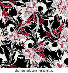 Graffiti on a black background Psychedelic seamless geometric pattern