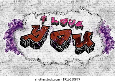 Graffiti on a brick wall - I love you. Vector illustration