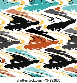 Graffiti on an orange background. Tribal striped seamless pattern
