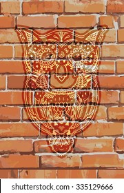 Graffiti owl on brick wall/Vector illustration