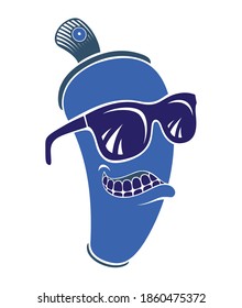 Graffiti paint spray can cartoon character, vector illustration, urban teen culture theme. 