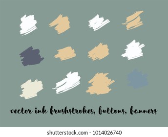 Graffiti Paint Vector Buttons Set. Brown Ink Splats, Banners, Hand Painted Smears. Hipster Graffiti Ads Borders, Vintage Paintbrush Doodles. Tasty Chocolate Smears, Trendy Paint Vector Brush Strokes.