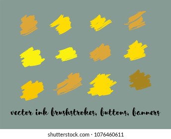 Graffiti Paint Vector Buttons Set. Modern Ink Splats, Banners, Hand Painted Smears. Hipster Graffiti Ads Borders, Vintage Textured Doodles. Tasty Chocolate Smears, Trendy Paint Vector Brush Strokes.