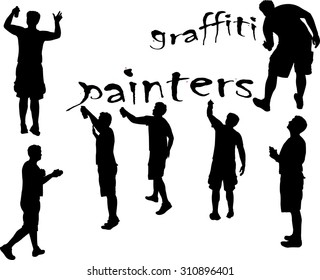 graffiti painters b&w vector silhouette