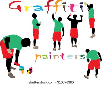 graffiti painters color vector silhouette