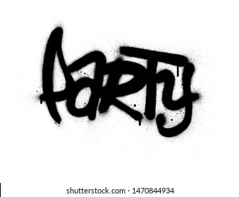 graffiti party word sprayed in black over white