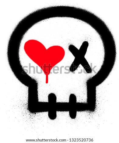 graffiti passionate skull icon sprayed over white