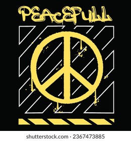 Graffiti peace logo street wear illustration with slogan peacefull