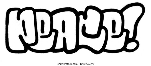 graffiti peace word sprayed in black over white