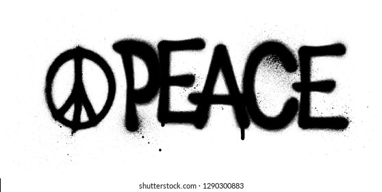 graffiti peace word and symbol sprayed in black