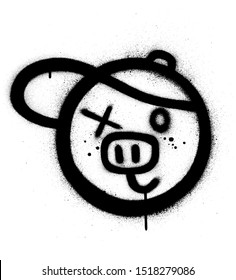 graffiti pig with baseball cap icon sprayed in black 