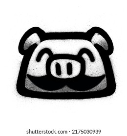 graffiti pig with a mustache sprayed in black