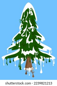 Graffiti of Pine Tree. Abstract modern street art decoration performed in urban painting style.