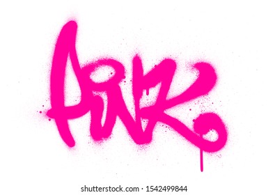 graffiti de palabra rosa pintado en blanco y negro