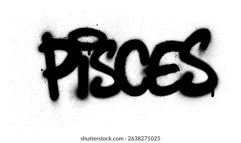 graffiti pisces  text sprayed in black over white