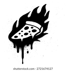 Rebanada de pizza de graffiti con llamas y pintura goteante.