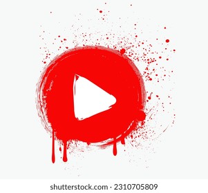 Graffiti Play button icon with black Spray paint. Vector illustration. on white background