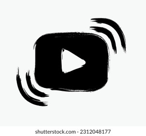 Icono del botón Reproducir graffiti con pintura en blanco negro. Ilustración vectorial de la secuencia de iconos negros de streaming de vídeo, símbolo de trazo de pincel de tinta negra de la secuencia de vídeo, plantilla de icono de streaming de vídeo 