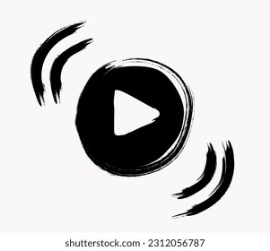 Graffiti Play button icon with black Spray paint. Video streaming black grunge icon stream vector illustration, video stream black ink brush stroke symbol, video streaming icon template 